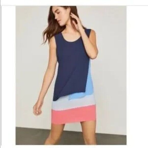 BCBGMaxAzaria Haley Navy/Light Blue/Coral/White Colorblock Dress. Size 0. NWT - Picture 1 of 7